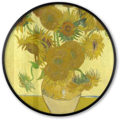 Poster in lijst Rond - Fotolijst 60x60 cm - Posters - Zonnebloemen - Vincent van Gogh - Ronde posterlijst zwart - Decoratie - Wanddecoratie woonkamer - Muurdecoratie slaapkamer