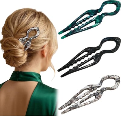 French Twist Haarnadel, 3 stuks, elegant, donkergroen, zwart, grijs, voor dames, dagelijks gebruik, bruiloften en werk
