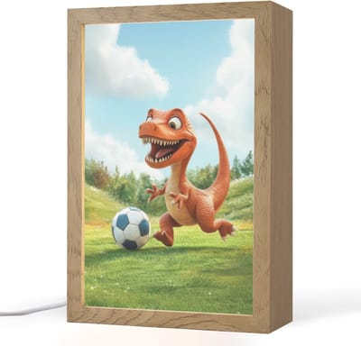 Nachtlampje 20x30 cm - Kinder lampje - Dinosaurus - Oranje - Cartoon - Voetbal - Tafellamp kinderkamer - Slaapkamer lamp - Bedlamp kinderen - Kinderlampje stopcontact - Wandlamp babykamer - Nachtlampjes