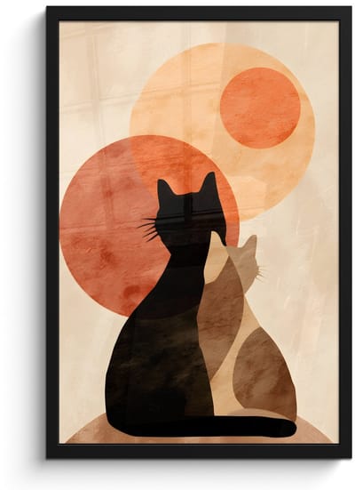 Poster in lijst - Fotolijst 40x60 cm - Posters - Katten - Zwart - Abstract - Cirkels - Posterlijst zwart - Decoratie - Wanddecoratie woonkamer - Muurdecoratie slaapkamer