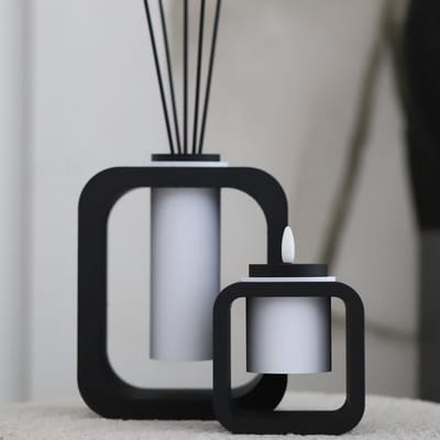 Unieke giftset Destiny diffuser black diamond 200ml + led kaarshouder 3d geprint met geurstokjeshouder van gerecycled kunststof handgemaakt in nederland