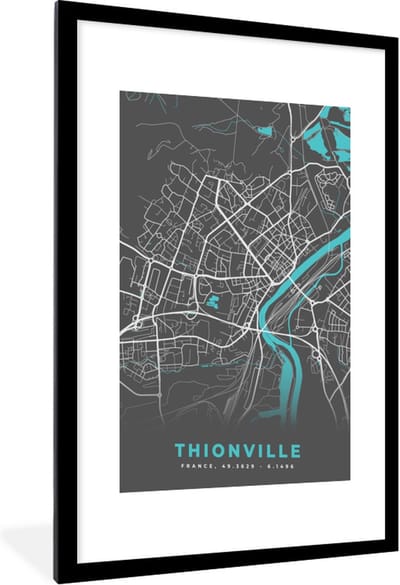 Fotolijst incl. Poster - Plattegrond - Kaart - Stadskaart - Frankrijk - Thionville - 60x90 cm - Posterlijst