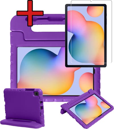 Hoesje - Geschikt voor Samsung Galaxy Tab S6 Lite - Met Screenprotector - Kinderhoes - Shockproof Bumper - Kidsproof Case - Tablethoes - Kinder Hoes Cover - Paars