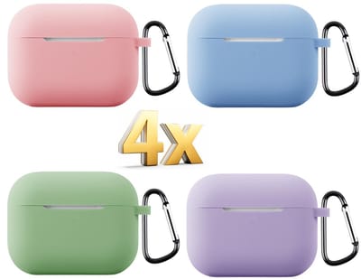 Telestore - hoesje geschikt voor AirPods Pro 3 soft case cover - 4 stuks roze blauw paars groen - TPU hoesje Beschermhoes - AirPods Pro 3 Cover - AirPods Pro 3 hoesje - Geschikt voor Apple AirPods Pro 3 - gel hoesje met sleutelhanger