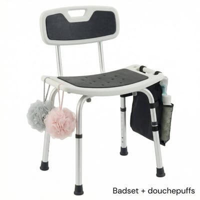 BY JRM® Douchekruk - Douchestoel - Incl. badset, douche puff, douchekophouder - Met Armleuning - Hoogte Verstelbaar - Antislip - Zwart