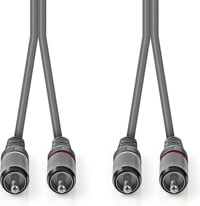 Nedis Stereo-Audiokabel - 2x RCA Male - 2x RCA Male - Vernikkeld - 1.50 m - Rond - Donkergrijs - Kartonnen Sleeve