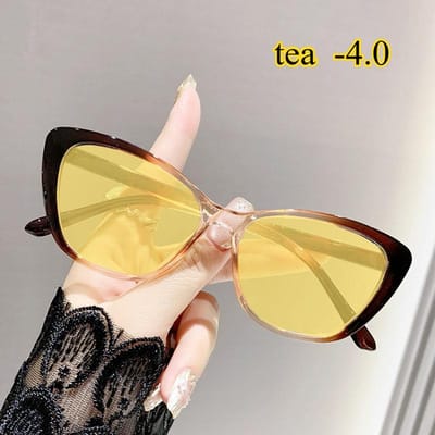 Modieuze Nachtzichtbril Heren Dames Trendy Cat Eye Gele Lens Myopie Bril Vintage Bijziendheid Bril voor Autorijden beige