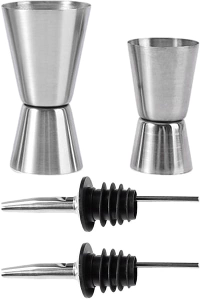 Dailygoods- Maatglazen Set van 2 - Cocktailmaatglazen - Roestvrij Staal - Schenktuiten - 15/30 ml / 25/50 ml - Geschikt voor Barfeesten - Maatbeker