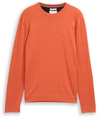Tom Tailor - Basic gebreide trui van katoen - Maat M - chili orange melange