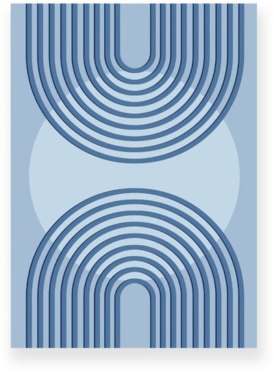 Poster 20x30 cm - Halve Bogen - Cirkel - Donkerblauw - Lichtblauw - Abstract - Japandi - Muurdecoratie - Wanddecoratie