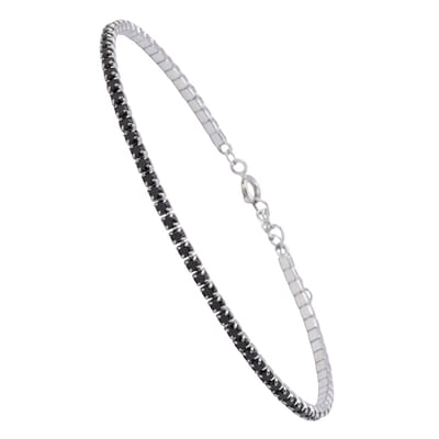 Sinsal - Zilver Armband met Zirkonia stenen - 17cm tot 20 cm verstelbaar - Dames Armband - Zwart