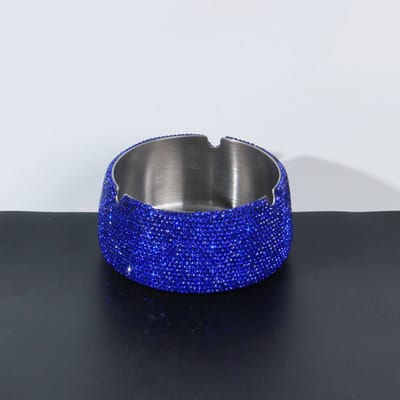 Stijlvol Luxe - Autoasbak - Roestvrij Staal - Met Strass - Groot Capaciteit -Auto & Thuis -Asbak -Blauwe diamanten