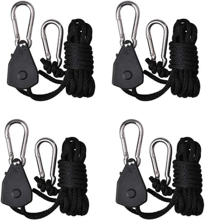 4 stuks/2 paar - Touwratel - ratel - interne tandwielen ratel - trekhaak met karabijnhaak - Touwratel Hanger Set - Heftoestel - 2m lang - 150 lbs - zwart - voor Binnenplanten, Verlichting en Ventilatie