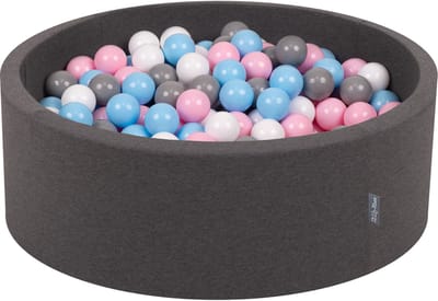 KiddyMoon ballenbad 90x30cm met 200 ballen ∅ 7cm ballenbad met kleurrijke ballen - voor baby's kinderen rond - donkergrijs: roze parel goud