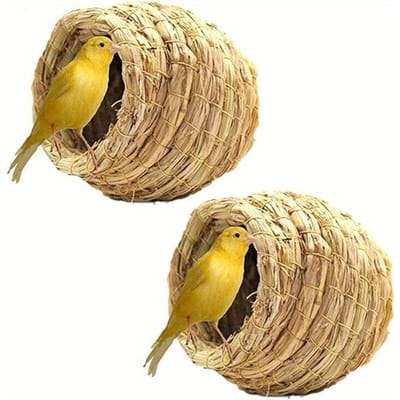 Lot de 2 nids d'oiseaux circulaires tissés à la main pour décoration d'extérieur, cage à oiseaux créative pour jardinage Pack of 2