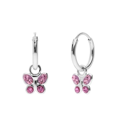 Lucardi Kinder Zilveren kinderoorbellen vlinder roze kristal - Oorbellen - 925 Zilver - Zilverkleurig