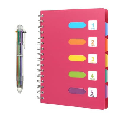 Jhubersproducts - Notitieboek A5 - Ringband Notitieblok - 240 Pagina's - Gelijnd Dagboek - Met Balpen in 6 Kleuren - Perfect voor Notities en Schrijve