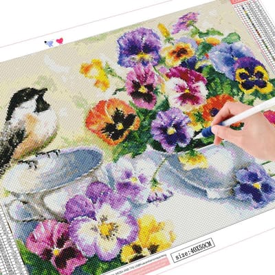 Peinture diamant 5d, accessoires carrés complets, décor floral pour la maison, mosaïque, image d'oiseau 20X30CM black