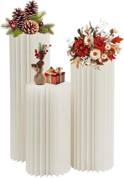 Kartonnen Bloemenstandaarden - Papieren Zuilen Vazen - Feestdecoratie Maken - Honingraat Cilinder Vorm - 3 stuks 60/80/100 cm - Melkwit