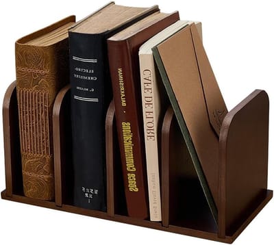 Allecto plus - Bamboe bureau-opbergstandaard met 4 vakken voor documentensortering in huis en op kantoor. Perfect voor organisatie en school, 30 x 13,9 x 13,5 cm.