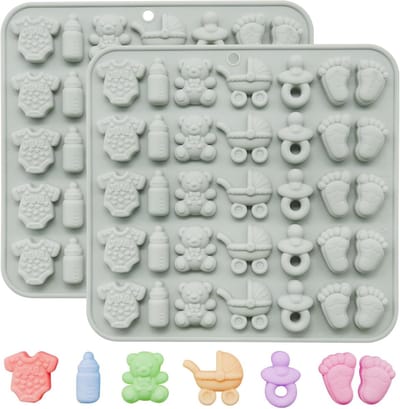 Siliconen Chocolade Mallen voor Baby Shower - Voetafdrukken en Bear Vormpjes voor Cupcake Decoratie, Gummy Snoep en IJscreaties - 2 Stuks