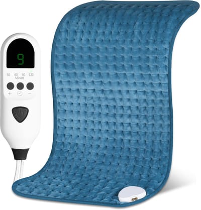 Elektrische dekens - Verwarmende mat met automatische uitschakeling, 40 x 76 cm elektrische verwarmingsband met digitale bediening, machinewasbaar, blauw, geschikt voor het verwarmen van lichamendeel (bijv. voeten, benen)