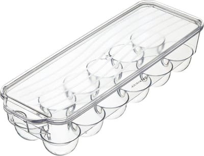 Famanu – Eierhouder voor koelkast met deksel - 32,5 x 11,5 centimeter - doorzichtig plastic