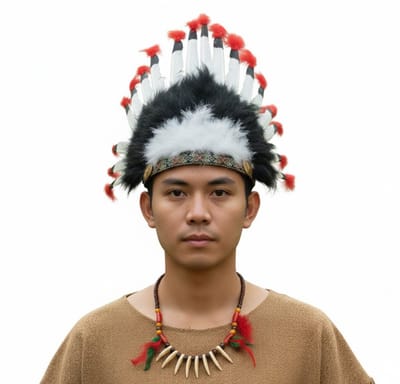 Indianen verkleed accessoires set - Veren tooi en ketting - met ornamenten - voor volwassenen