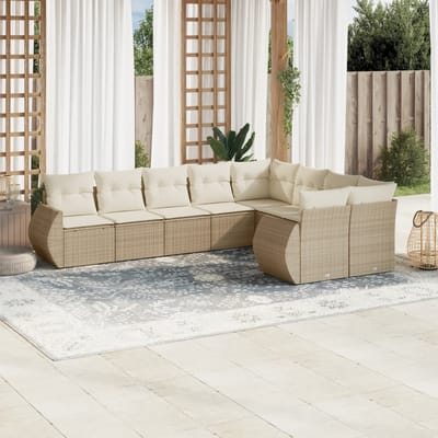 vidaXL - 9-delige - Loungeset - met - kussens - poly - rattan - beige