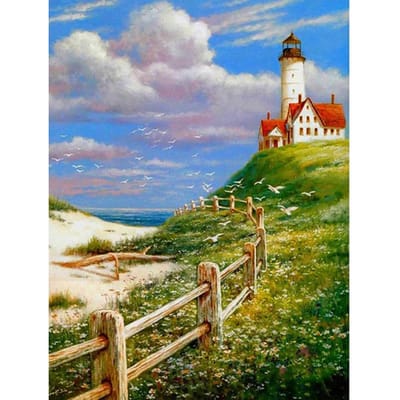 Peinture diamant 5D bord de mer, perceuse ronde, broderie de paysage, point de croix 20X30CM brown