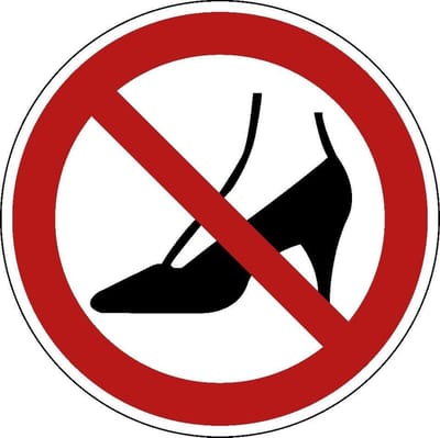 Verboden naaldhakken te dragen sticker 100 mm