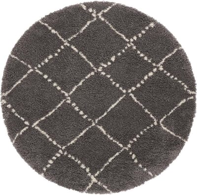 Rond hoogpolig vloerkleed Allure - donkergrijs/crème 120
