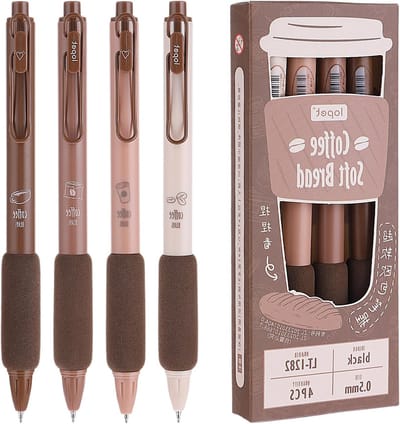 4 Stuks Uittrekbare Zwarte Inktpennen, Bruine Neutrale Pennen Set, Sneldrogende Inktpennen voor Comfortabel Schrijven en Tekenen, Ideaal voor School en Creatieve Projecten