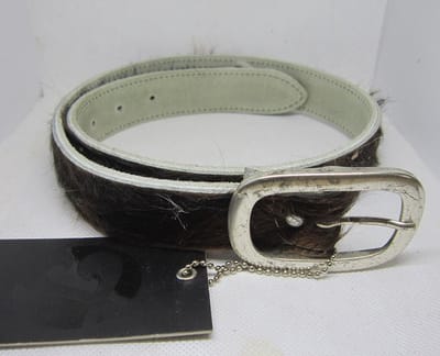 Take It - leren - lederen riem - echt leer - kinderriem - maat 55 - 55 cm - koeienhuid - koeienvacht - bruin - wit - zilveren gesp