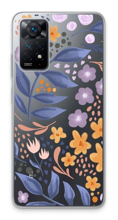 Case Company® - Hoesje geschikt voor Xiaomi Redmi Note 11 Pro hoesje - Flowers with blue leaves - Soft Cover Telefoonhoesje - Bescherming aan alle Kanten en Schermrand