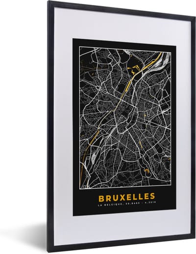 Fotolijst incl. Poster - Brussel - Stadskaart - Goud - Kaart - Plattegrond - 40x60 cm - Posterlijst