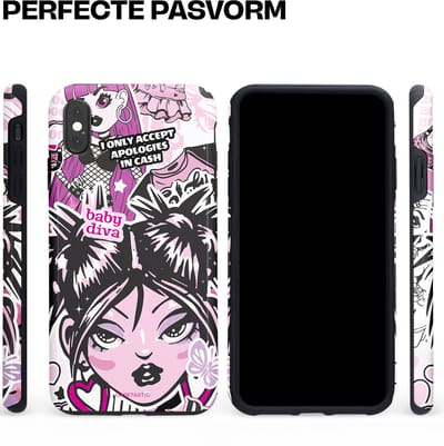 Casetastic hoesje geschikt voor Apple iPhone XS Max - Dubbellaagse bescherming - Roze Y2K Pop Teen Girly Cash Diva Collage - Fashion Case - Grijs Donkergrijs Wit Lichtroze
