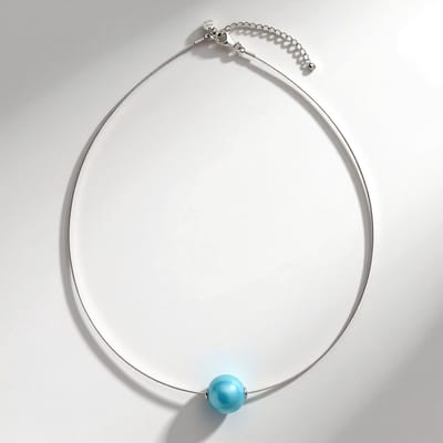 Cavill - Zilveren ketting met 26 ct Larimar kraal uit Dominicaanse Republiek - 925 Sterling Zilver - Ronde Larimar edelsteen - Stijlvol en tijdloos