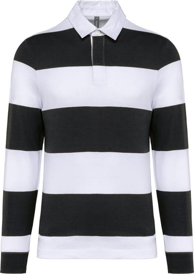 Gestreepte unisex polo lange mouwen merk Kariban maat 3XL Zwart/Wit