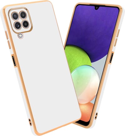 Cadorabo Hoesje geschikt voor Samsung Galaxy M22 / M32 4G in Glossy Wit - Goud - Beschermhoes Case Cover van flexibel TPU-silicone en met camerabescherming