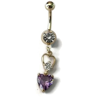 Aramat Jewels | Piercings | Dubbele Hartjes Navelpiercing met Zirkonia Stenen | | | |10mm | Staal | Volwassenen | Verkleurd niet