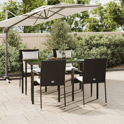 vidaXL - 5-delige - Tuinset - met - kussens - poly - rattan - zwart
