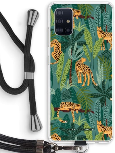 Case Company® - Hoesje met koord geschikt voor Samsung Galaxy A51 4G hoesje met Koord - Luipaard 2 - Telefoonhoesje met Zwart Koord - Bescherming aan alle Kanten en Over de Schermrand