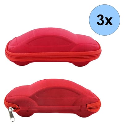 Fako Bijoux® - Brillenkoker - Auto - EVA - Met Rits - Nylon - Rood - 3 Stuks