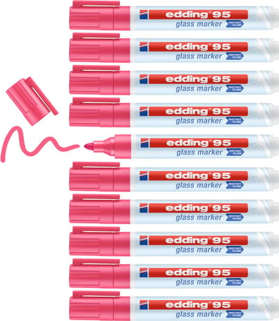 edding 95 glas marker roze – set van 10 stuks – ronde punt 1.5-3 mm – droog uitwisbare glasstift voor ramen, glasborden & whiteboards