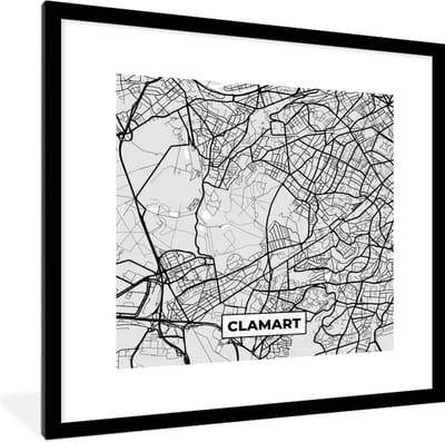 Fotolijst incl. Poster - Kaart - Stadskaart - Clamart - Plattegrond - Frankrijk - 40x40 cm - Posterlijst