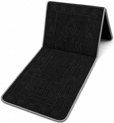 Baraka Treasures Gebedskleed met Rugleuning - Opklapbare Gebedskleed - Gebedskleed met Rugsteun - Opvouwbare Gebedsmat - Inclusief Tas - Sajada - Seccade - Eid Cadeau - 110cm x 55cm - Zwart