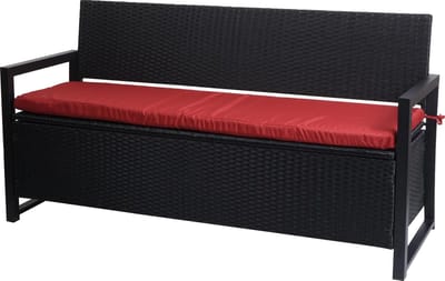 Poly-rattan 3-zitsbank MCW-F39, tuinbank kistbank, opbergvak zitkussens ~ antraciet, bordeaux kussens