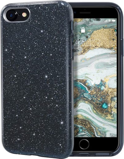 HB Hoesje Geschikt voor Apple iPhone SE (2022 / 2020) - Apple iPhone 7 / 8 - Zwart - Glitter Back Cover