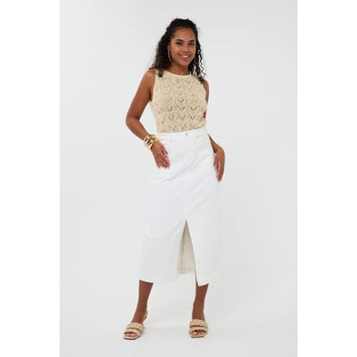 EsQualo Skirt Maxi Cf Split Off White Größe: 36 | Midiröcke Outlet | Damen | Weiß